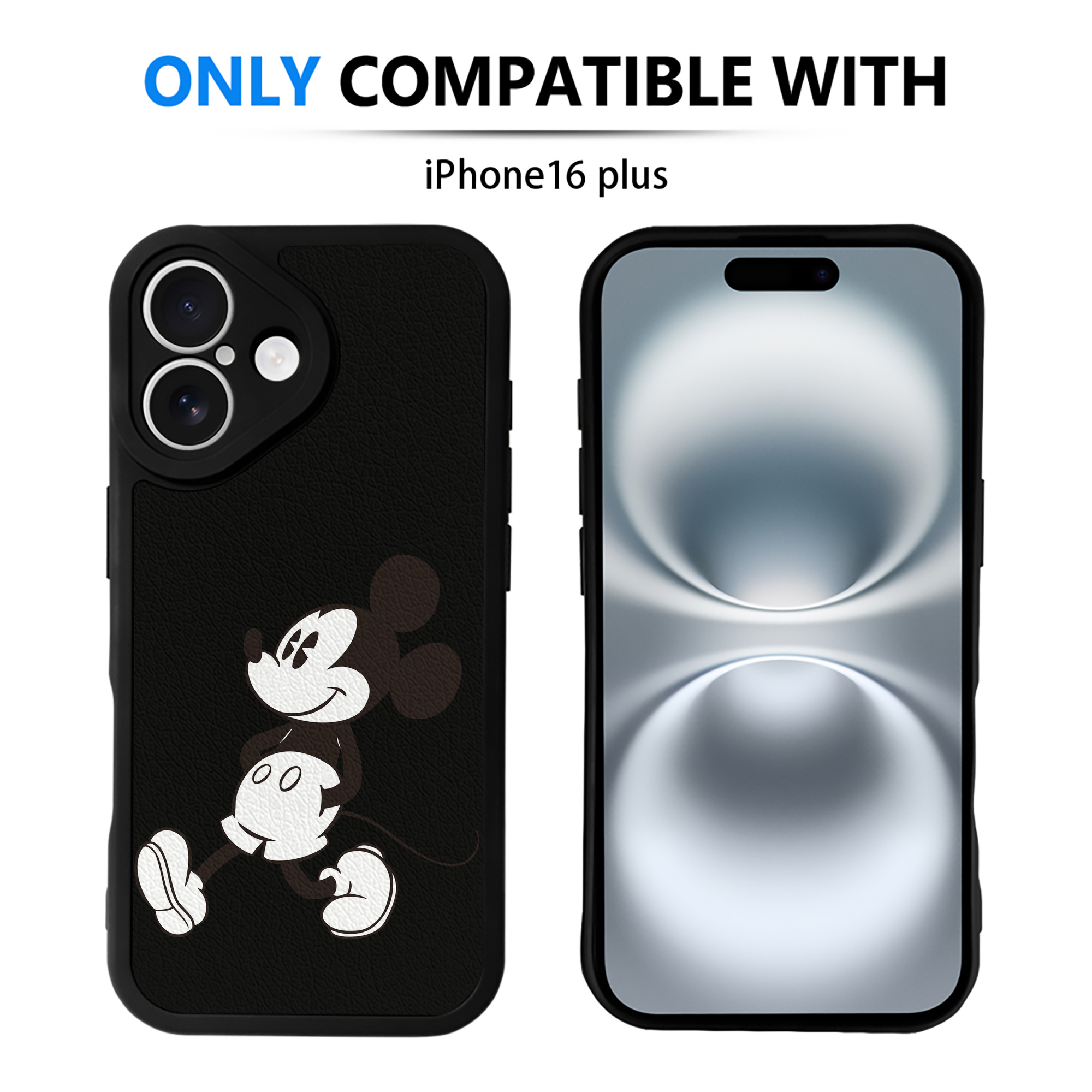 （画像用） ミッキーマウス Mickey Mouse 【iPhone 16シリーズ対応】シリコンスマホケース（レザー調） 材質：シリコン